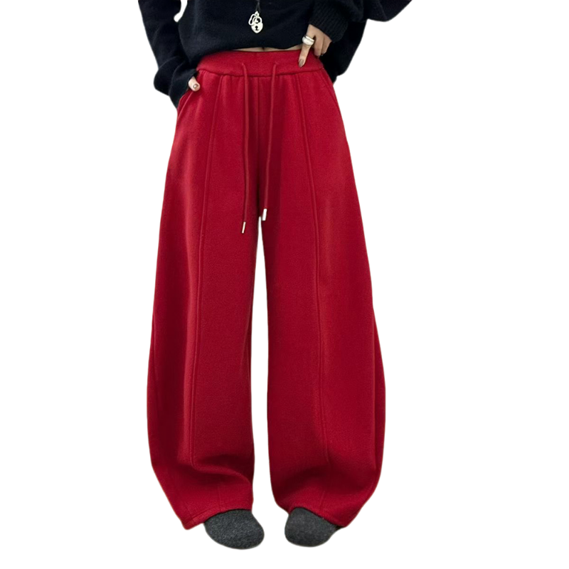 高腰抽绳加绒加厚阔腿休闲裤女冬新款百搭韩版宽松弯刀裤运动卫裤,淘宝优惠券,粉丝福利购,淘宝优惠卷