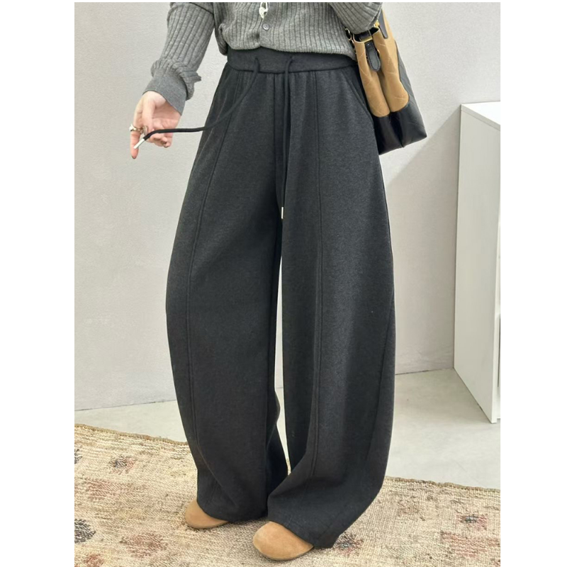 高腰抽绳加绒加厚阔腿休闲裤女冬新款百搭韩版宽松弯刀裤运动卫裤,淘宝优惠券,粉丝福利购,淘宝优惠卷