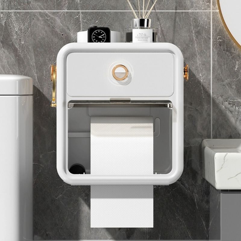 卫生间厕纸盒厕所纸巾洗手间卷纸卫生纸置物架子壁挂式免打孔防水 - 图3