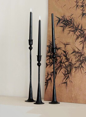 欧美式轻奢黑色蜡烛台摆件装饰品