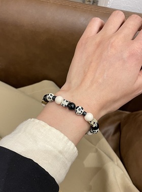 国风天然斑点石白化石串珠手链