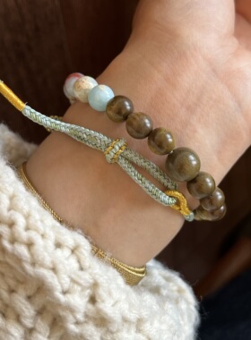 天然绿檀木寿山石新中式手串