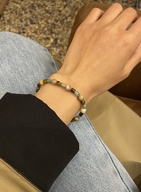 千里江山 新中式古物文玩配色天然玛瑙虎眼石原矿玉石气质手链女