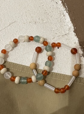 冰清玉洁 原创自制天然红玛瑙白玛瑙崖柏珠古物文玩配色手串手链