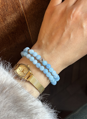海蓝色天然石国风新中式双圈手链