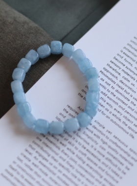 天然石蓝色方块日常气质手链