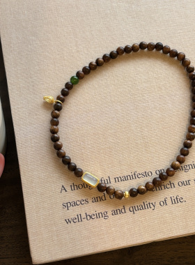 国风天然黑花梨珠沙金项链锁骨链