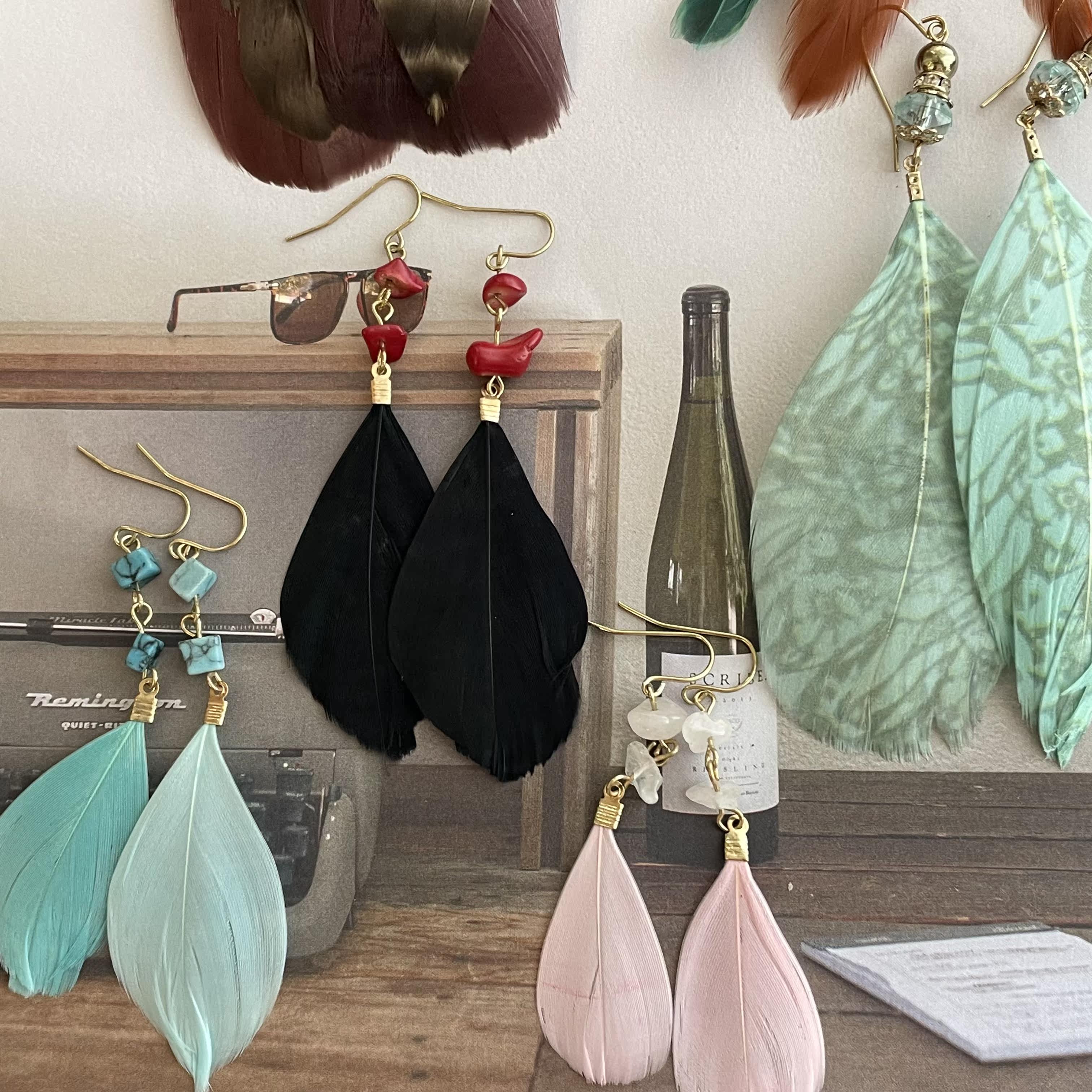 森系飘逸仙气气质羽毛耳环耳夹天然羽毛个性时髦欧美款