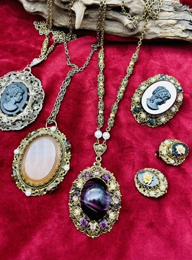 西德WestGermany卡梅奥琉璃胸针项链耳夹vintage西洋古着首饰