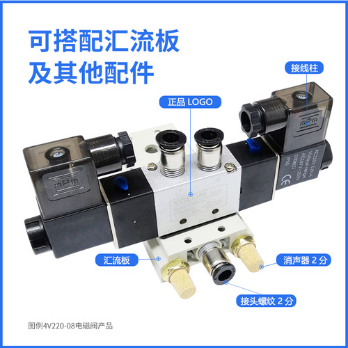 电磁控制阀220V二位五通24V双电控气动阀气缸配件4V220/320/120/4 - 图3