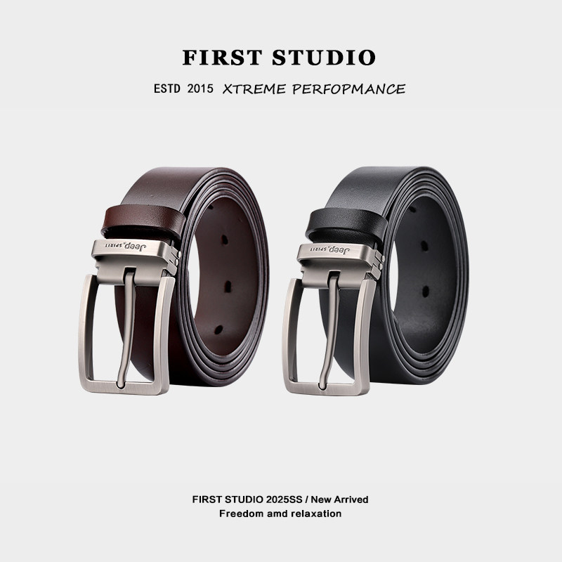 JEEPSPIRIT吉普纯牛皮腰带2025新款真皮带男针扣裤带头层牛皮正品 - 图3