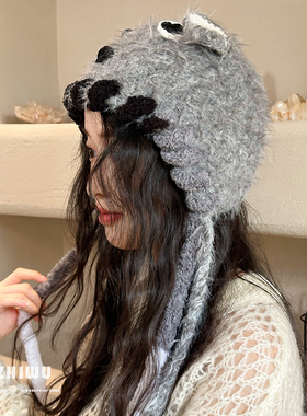 知雾冬季保暖可爱毛线套头帽女