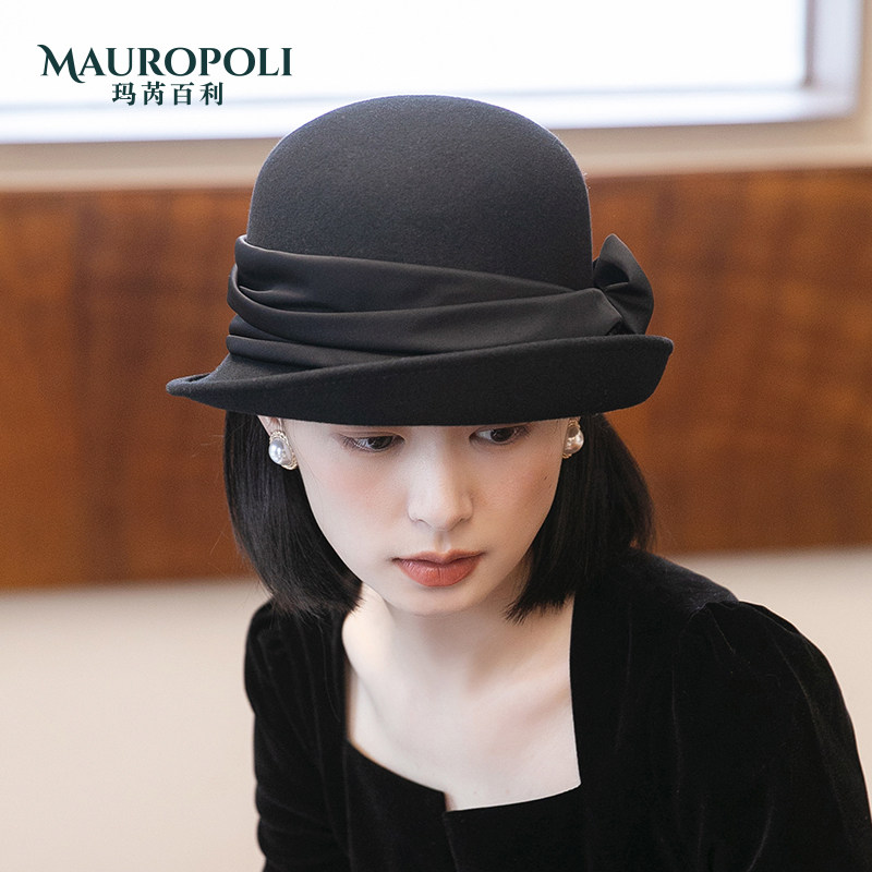 羊毛礼帽女秋冬法式卷边盆帽时尚毡帽女英伦复古优雅毛呢渔夫帽女,淘宝优惠券,粉丝福利购,淘宝优惠卷