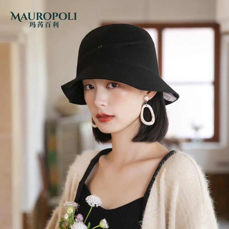 渔夫帽冬季羊毛黑色复古毛呢帽子 mauropoli帽子