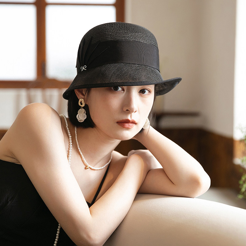 夏季新款法式复古麻纱卷边礼帽草帽 mauropoli帽子