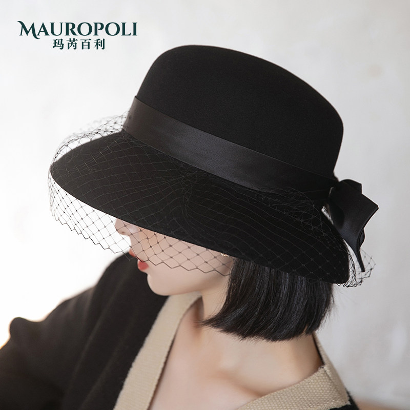 黑色羊毛秋冬名媛优雅法式盆帽 mauropoli帽子