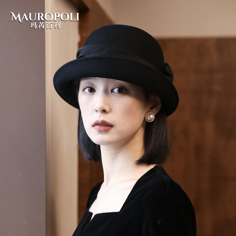 羊毛礼帽女秋冬法式卷边盆帽时尚毡帽女英伦复古优雅毛呢渔夫帽女,淘宝优惠券,粉丝福利购,淘宝优惠卷