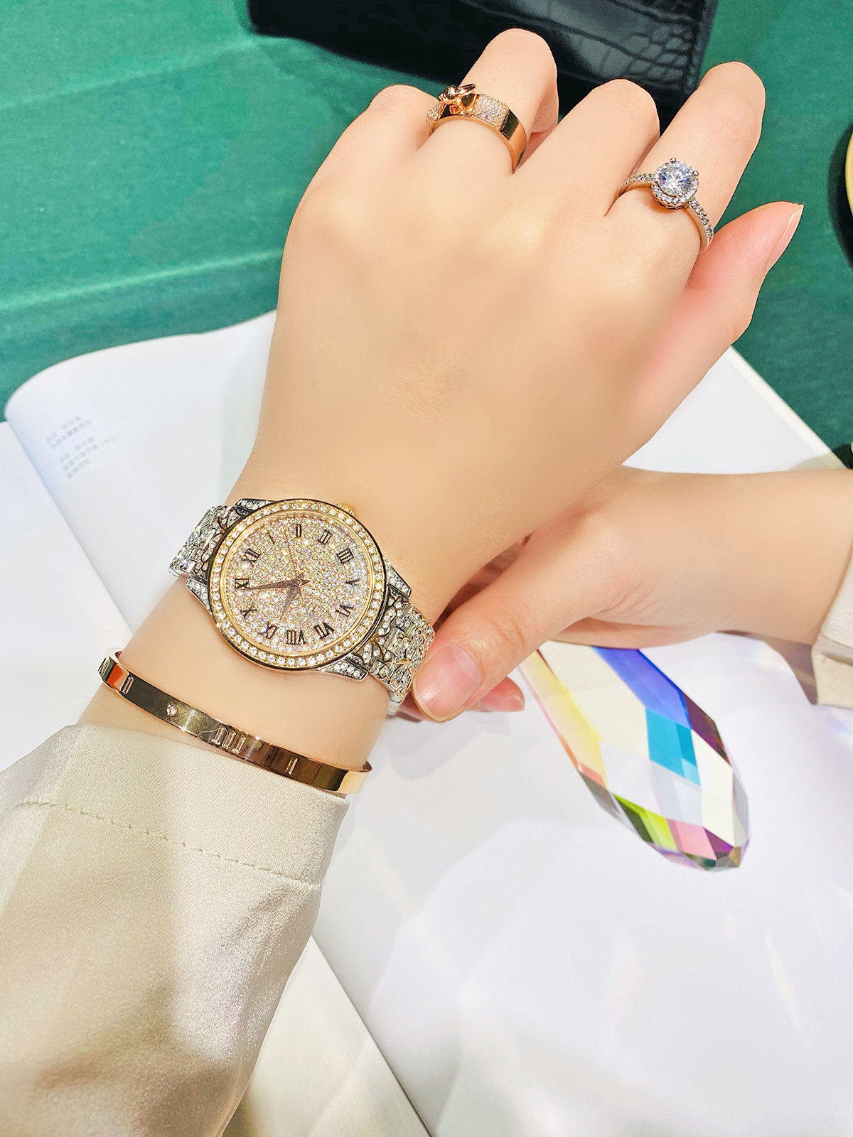 正品蒂玮娜欧美时尚满天星石英表 davena婷邦国产腕表