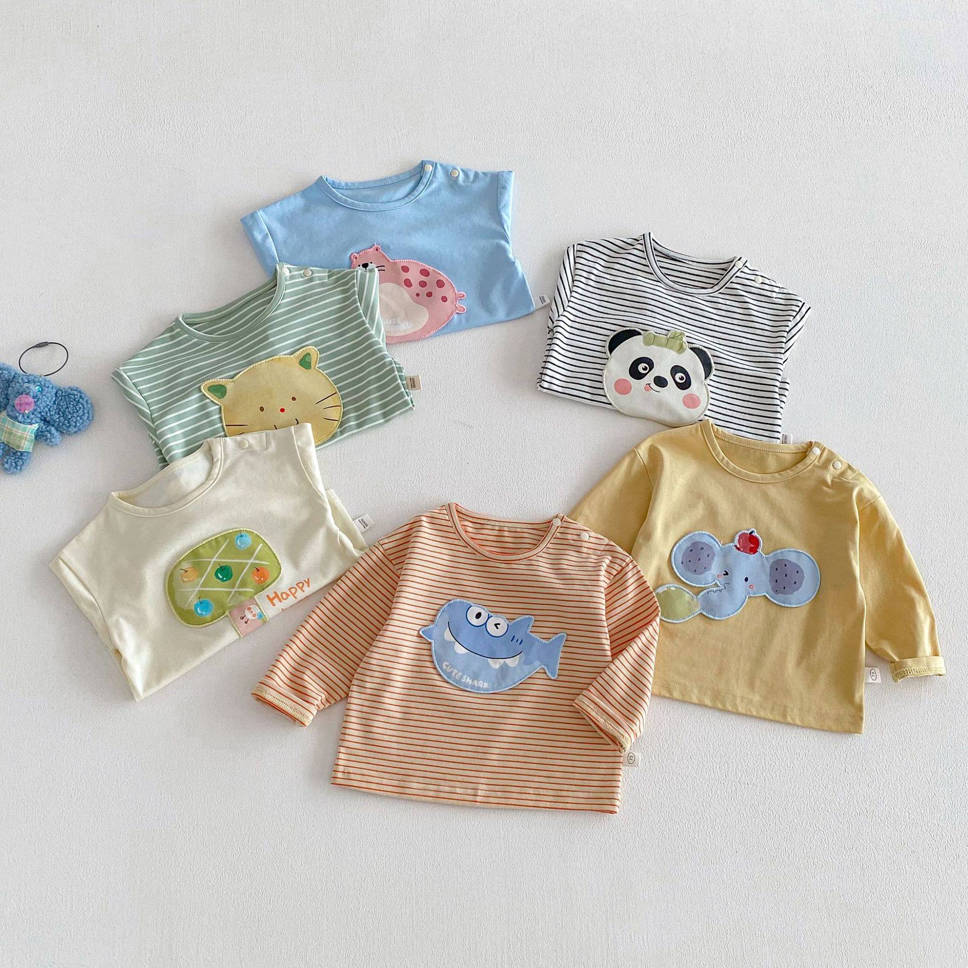 宝宝贴布卡通T恤A类2026新款春季男童字母条纹弹力打底衫儿童春装,淘宝优惠券,粉丝福利购,淘宝优惠卷
