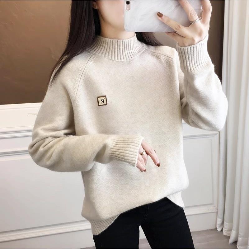 简致莎2025新款学生甜美风格半高领毛衣 套头针织保暖毛衣女秋冬 - 图1