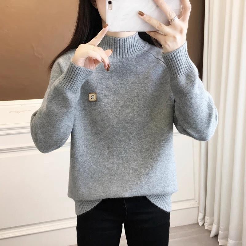 简致莎2025新款学生甜美风格半高领毛衣 套头针织保暖毛衣女秋冬 - 图0