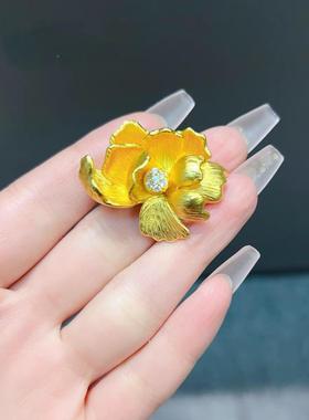 新中式法沙拉金点钻古送丝牡丹花吊坠项链金色花朵宫廷复古女25.3