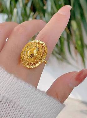 越25.8.07.南沙金椭圆爆奢鱼鳞鸽子蛋闪项链戒指套装高级感轻饰送