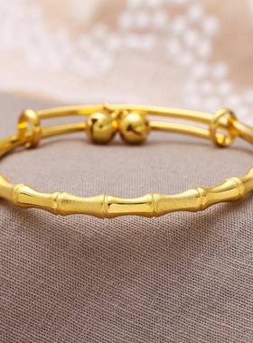 铜越镀506金节节高推拉手镯南沙黄金铃铛手环女质款气百搭首饰品