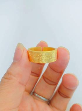 錾刻言吉铜祥八宝指戒指 越南沙金珍珠镍9.16.01吉言开口吉环黄镀