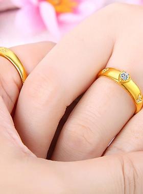 黄铜镀女金越情侣戒指 南沙金男款对戒时尚韩版镶嵌528指心形钻石