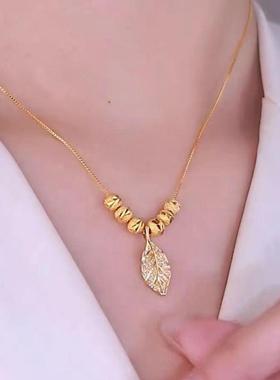 越南沙金8.12.02金枝玉叶项链 小红树红书网同款叶金珠吊轻奢锁坠