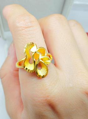 铜金花戒 仿黄金花首朵时尚士开口可调节手戒镀292饰厂女家直销