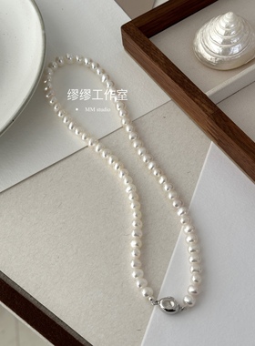 天然淡水真珍珠强光基础款项链锁骨链毛衣链925银送妈妈