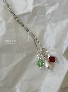 新款原创手作设计天然珍珠奥地利水晶项链女轻奢小众甜酷锁骨链潮