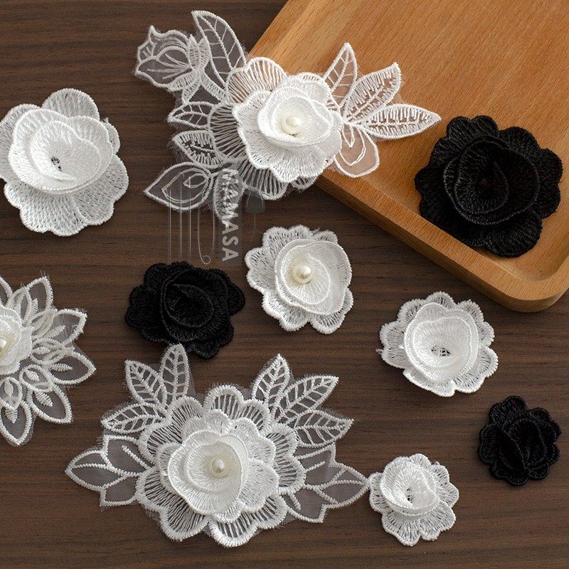 黑白立体刺绣蕾丝花朵 DIY手工服装布艺手机壳装饰辅料,淘宝优惠券,粉丝福利购,淘宝优惠卷