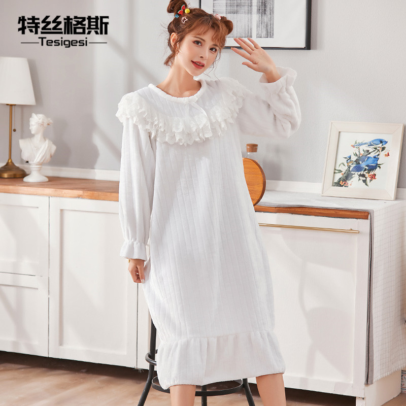 秋冬长袖甜美可爱公主风珊瑚绒睡衣 特丝格斯睡裙