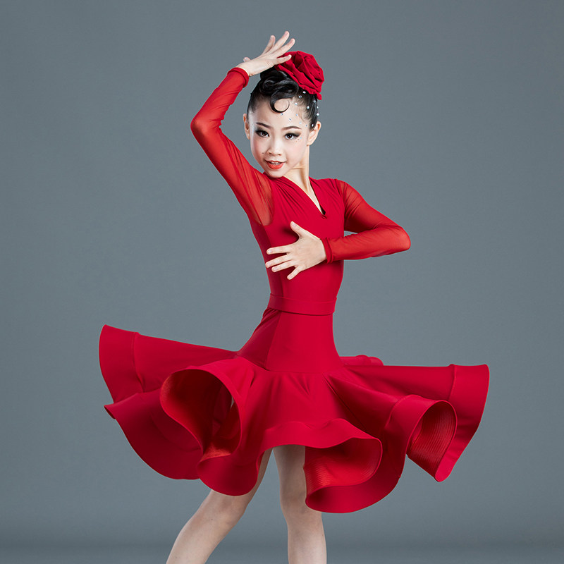 夏季女儿童拉丁舞服装比赛服规定服标准服舞蹈表演服专业连衣裙