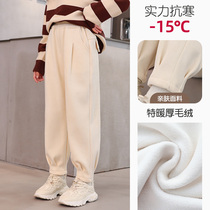 Children pants autumn and winter girl sports pants gush thicken winter womens great boy waffag casual pants outside wearing warm