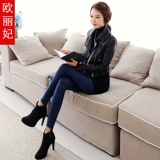 Штаны, черные тонкие эластичные зимние леггинсы, по фигуре, в обтяжку, высокая талия, коллекция 2021, осенние