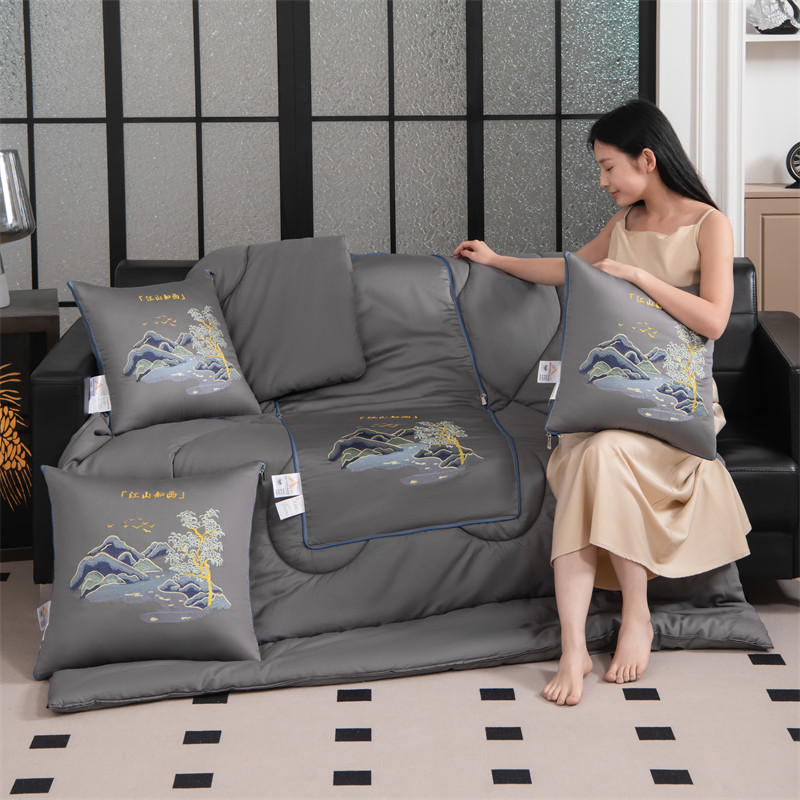 全棉抱枕被两用二合一新中式刺绣靠垫背汽车载办公室床头空调被子,淘宝优惠券,粉丝福利购,淘宝优惠卷