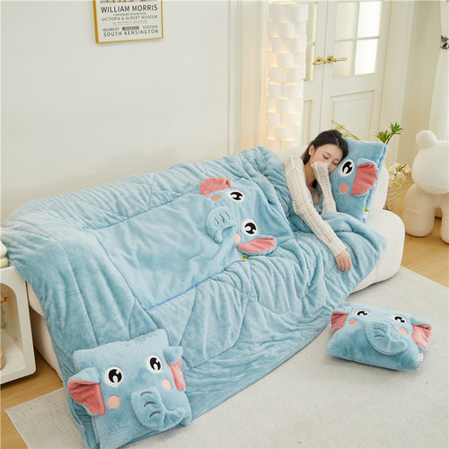 抱枕被两用加厚兔毛绒可爱大象靠垫汽车办公室午睡懒人可折叠毛毯 - 图1