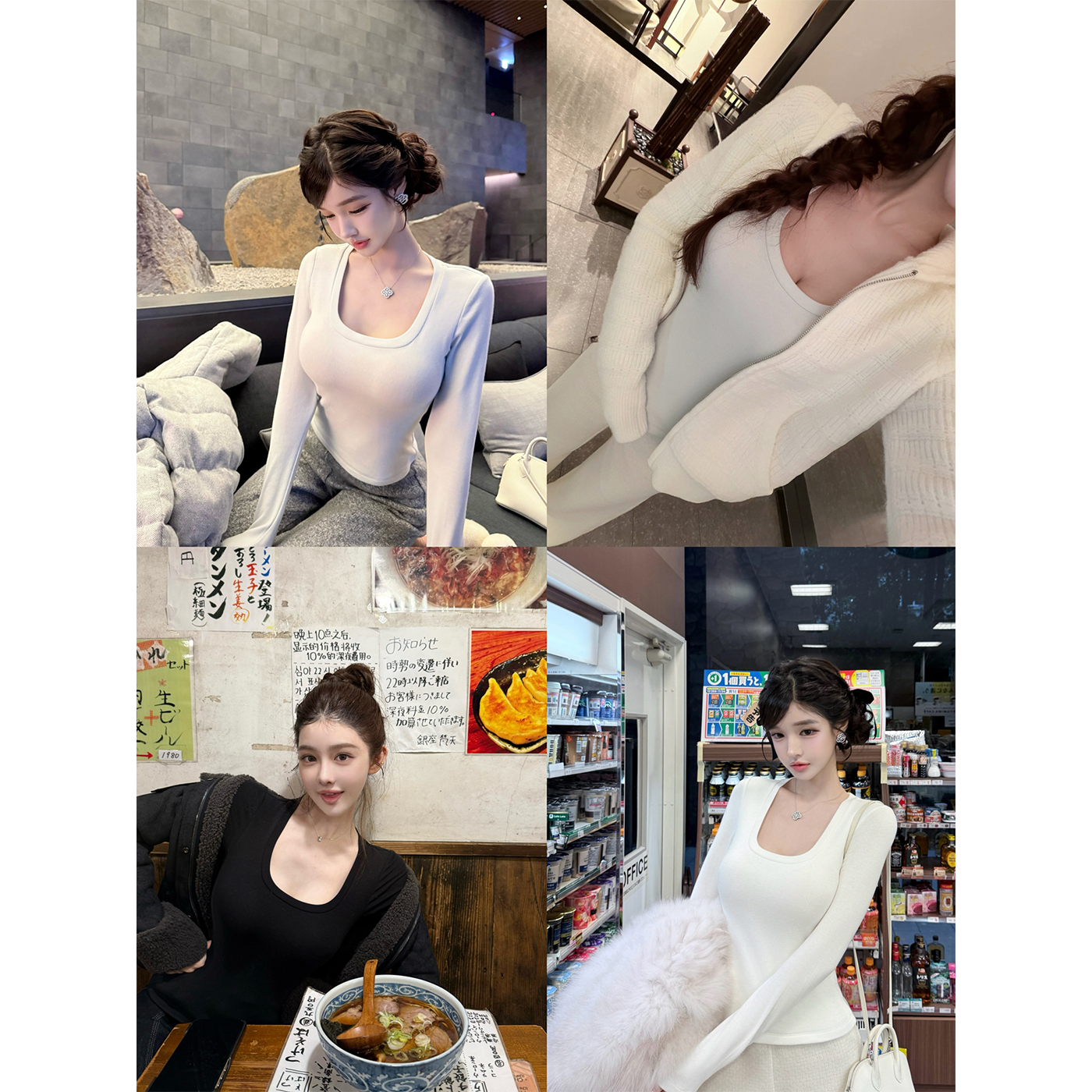 【2.0加厚胸垫T】韩女胸腰比260g拜耳羊绒高弹磨毛T恤 秋冬打底衫 - 图2