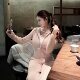 Han Yujia ballet ສີບົວ imitation mink yarn ຜະສົມບວກກັບ velvet hooded cardigan ຊຸດໂສ້ງຖັກຊື່