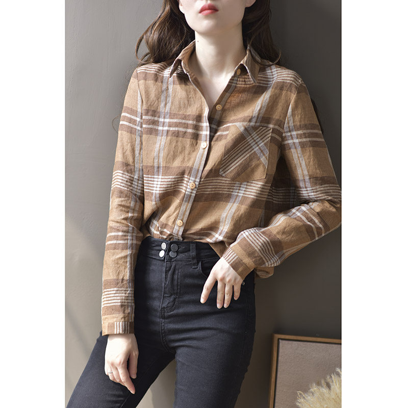 亚麻格子长袖春秋复古2020新款衬衫 gesgoo衬衫