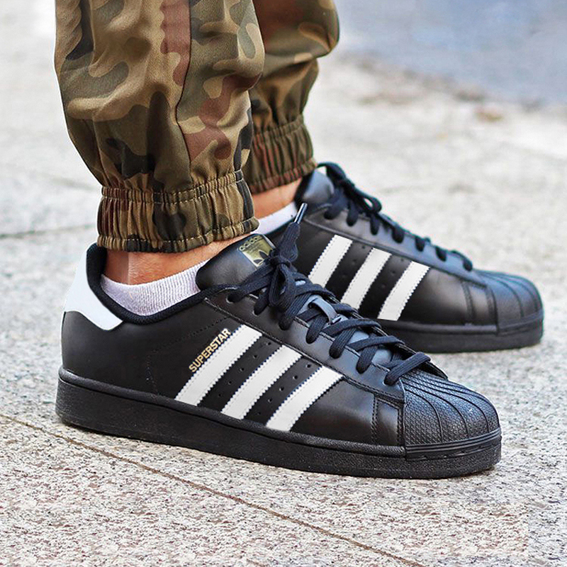 Adidas三葉草男女鞋superstar 金標貝殼頭情侶休閒運動板鞋B27140