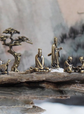 迷你竹林七贤微景观造景摆件古代人物奇石盆景假山庭院禅意装饰