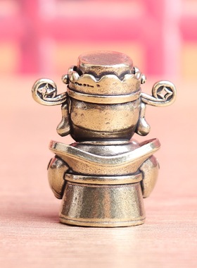 纯黄铜财神到送元宝财神带墨镜复古居家装饰桌面茶宠工艺品铜摆件