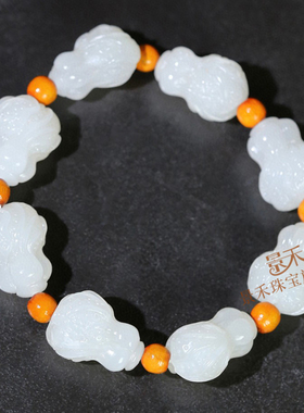 新疆和田玉羊脂白玉白菜手串男遇百财玉石手链女玉器文玩手把件