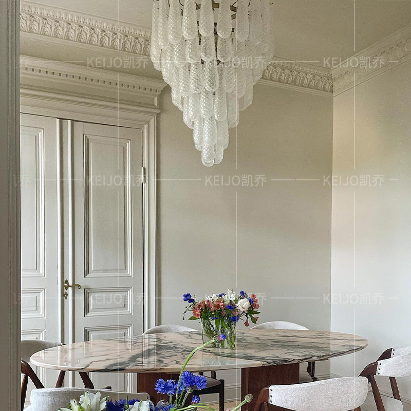 凯乔 法式复古玻璃吊灯 瀑布餐厅主灯挑空客厅别墅卧室轻奢 - 图0
