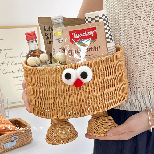 零食收纳盒可爱藤编收纳筐桌面收纳盒水果家用编织储物整理盒篮子 - 图3